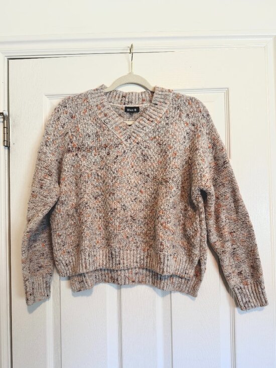blue b Sweaters - Blue B Oatmeal Speckled Confetti Knit Oversized V-Neck Sweater S/M